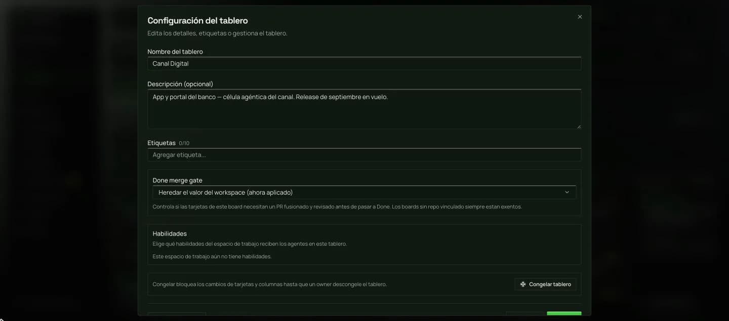 Configuración del tablero